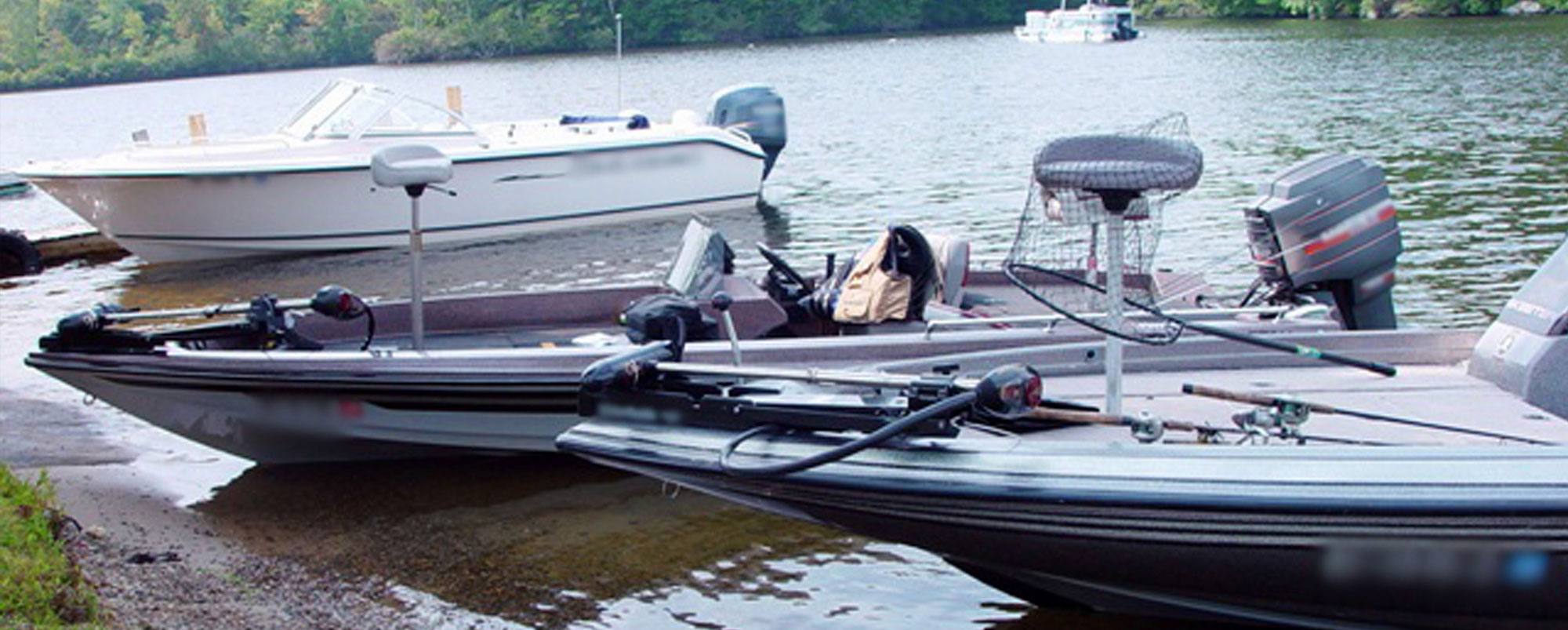 Group of fishing boats beached along the shoreline on a lake in Minnesota